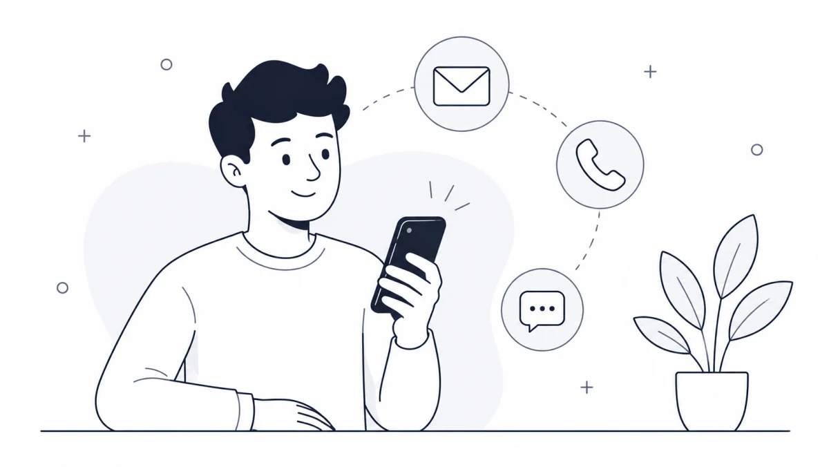 Illustration of a person using a phone for vehicle estimate contact information.
